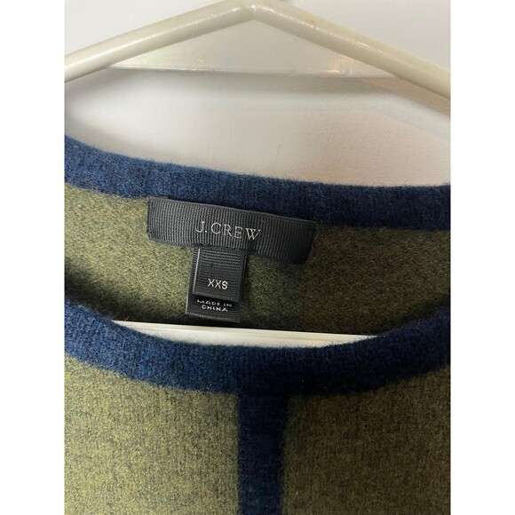 J Crew Sweater Womens XXS Green Blue 100% Wool Contrast Trim Curved Hem - Picture 2 of 7
